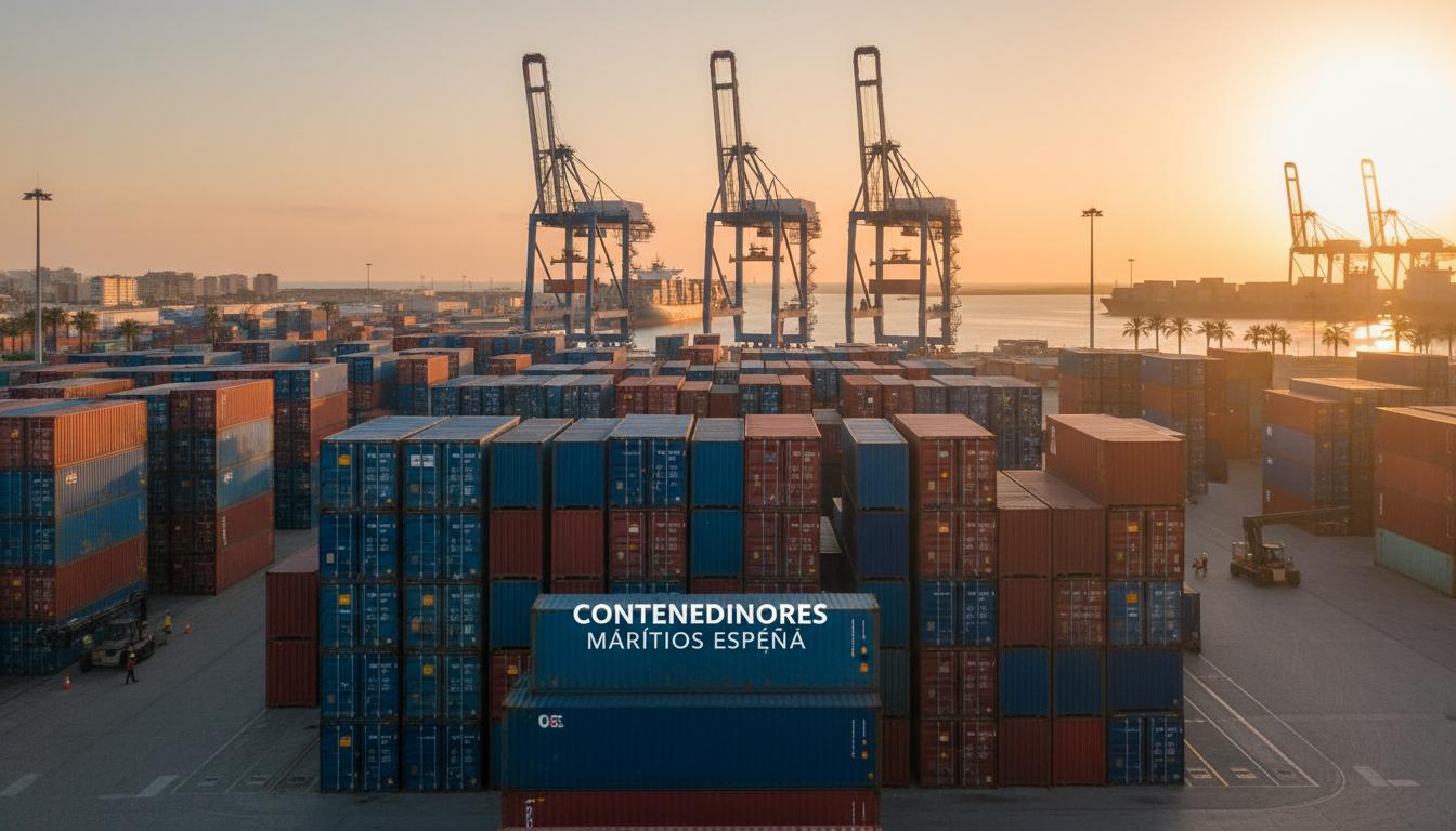 Contenedores maritimos apilados en un puerto